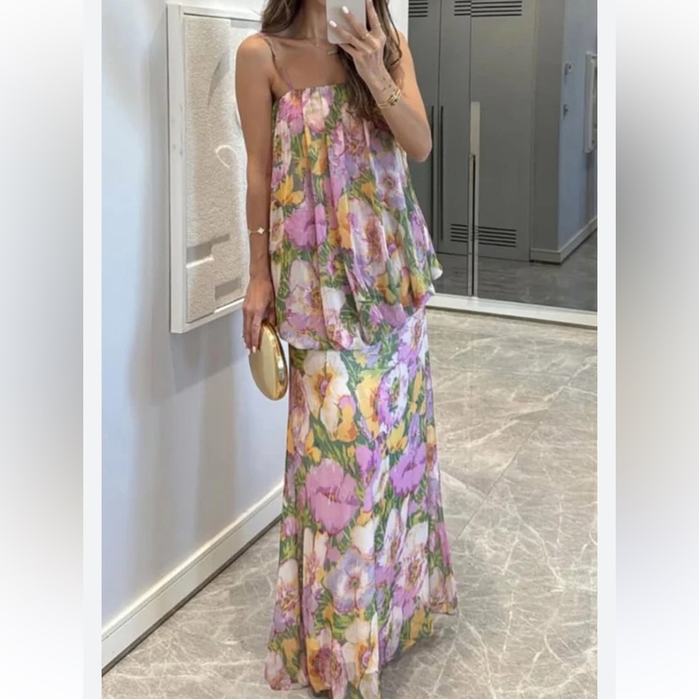 Zara Floral Maxi Dress in Lavender, Yellow and Green